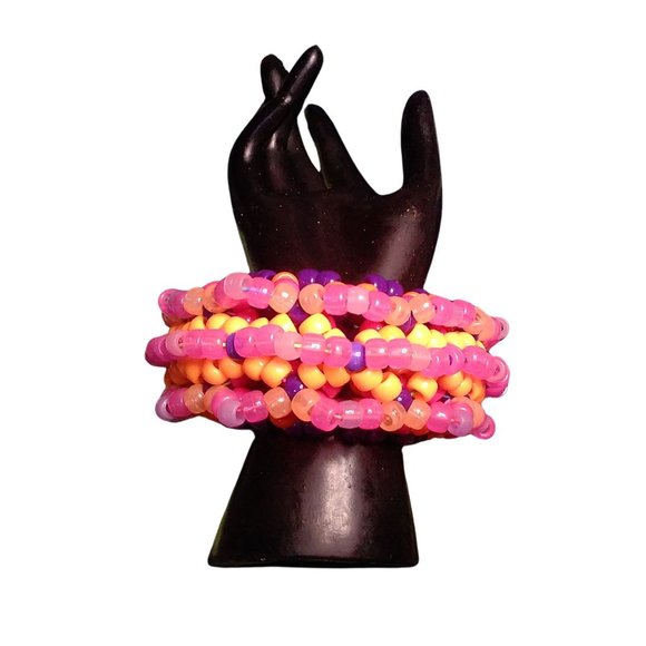 3D Kandi Cage Cuff-Purple/Pink/Orange Pony Beads-Glow in Dark EDC Handmade - Picture 1 of 6